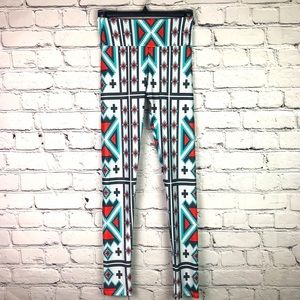 Goldsheep Handmade Aztec Design Red, Teal, Black & White Leggings XS
